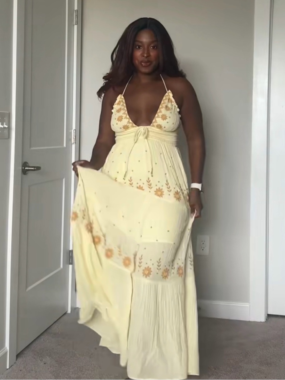 Free People Pale Yellow Floral Halter Maxi Dress - Picture 3 of 4